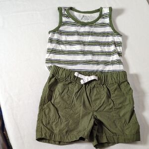 Carter's Green Striped Tank Top and Shorts Set